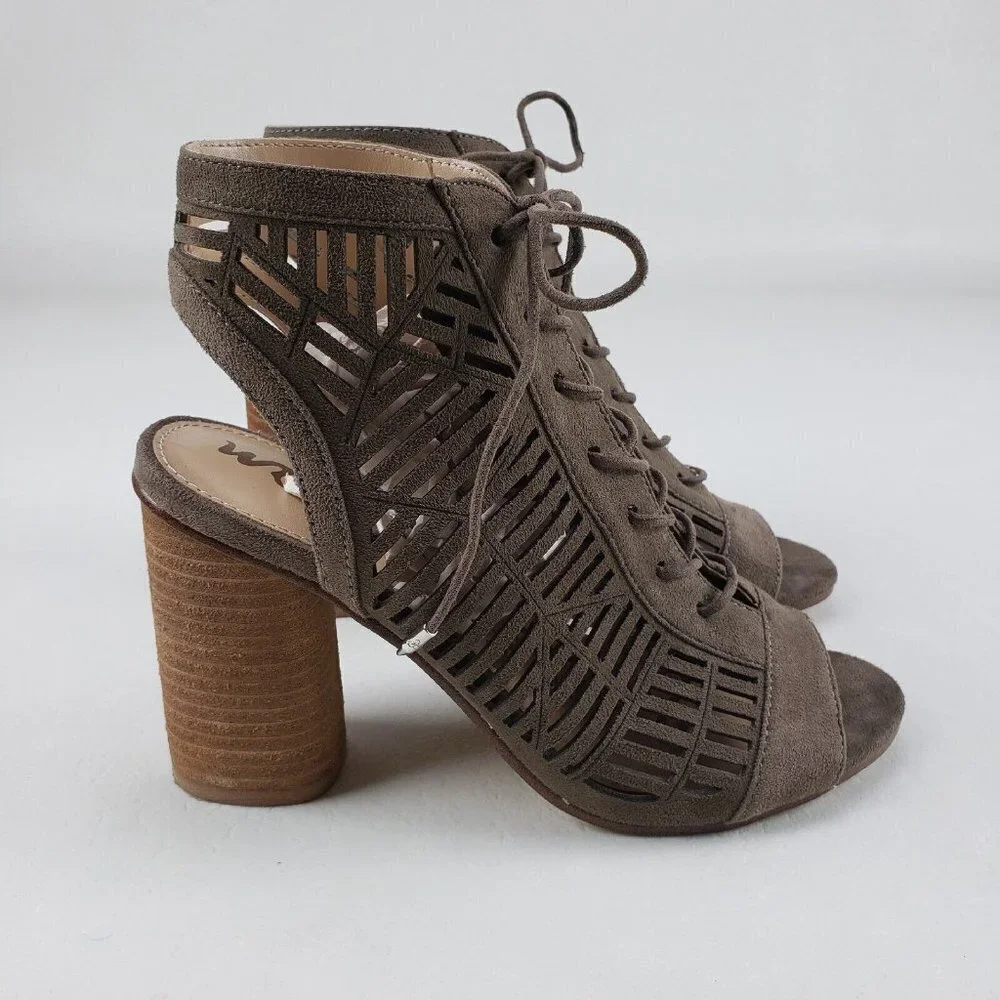 Sam Edelman Rocco Lasercut Sandals Brown Womens 7.5 Lace Up Open Toe Heels